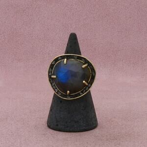 joya sterling silver gold plate labradorite & black deco diamond ring size 6